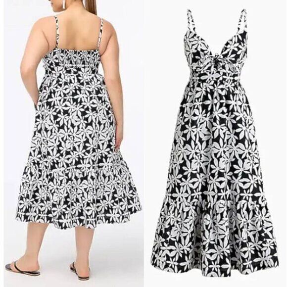 J Crew Women's Floral Midi Dress Cotton Tie Front Cutout Size 10 - Picture 2 of 4